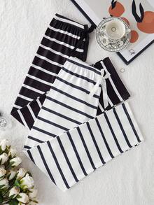 2pcs Striped Casual Lounge Pants Set - Multicolor - View 3