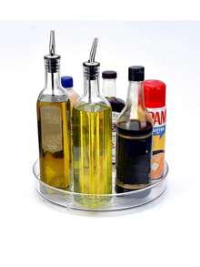 1 pieza Organizador giratorio Slouchy Susan para refrigerador, estante giratorio de especias para gabinete, encimera de cocina, despensa, bandeja giratoria antideslizante de 360° para almacenamiento y organización de cocina, decoración de mesa, regalo de vacaciones, regalo de Navidad - Multicolor - Ver 3