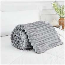 VELVETIO Osum Chunky Cord Ribbed Throws Soft Large Fluffy Cosy Sofa Bed Settee Blankets - Grey - View 3