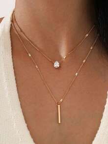 KWHY 1PC Fashion Multi-Layer Necklace For Women Simple Crystal Water Drop Pendant Gold Color Chain Choker For Women Daily Wear