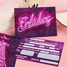 16pcs Neon Graffiti Party Invitation Cards - Lively Night Theme, Birthday & School Event Decorations, German Text, Cartoon Design, No Assembly Required, Birthday Party Decor