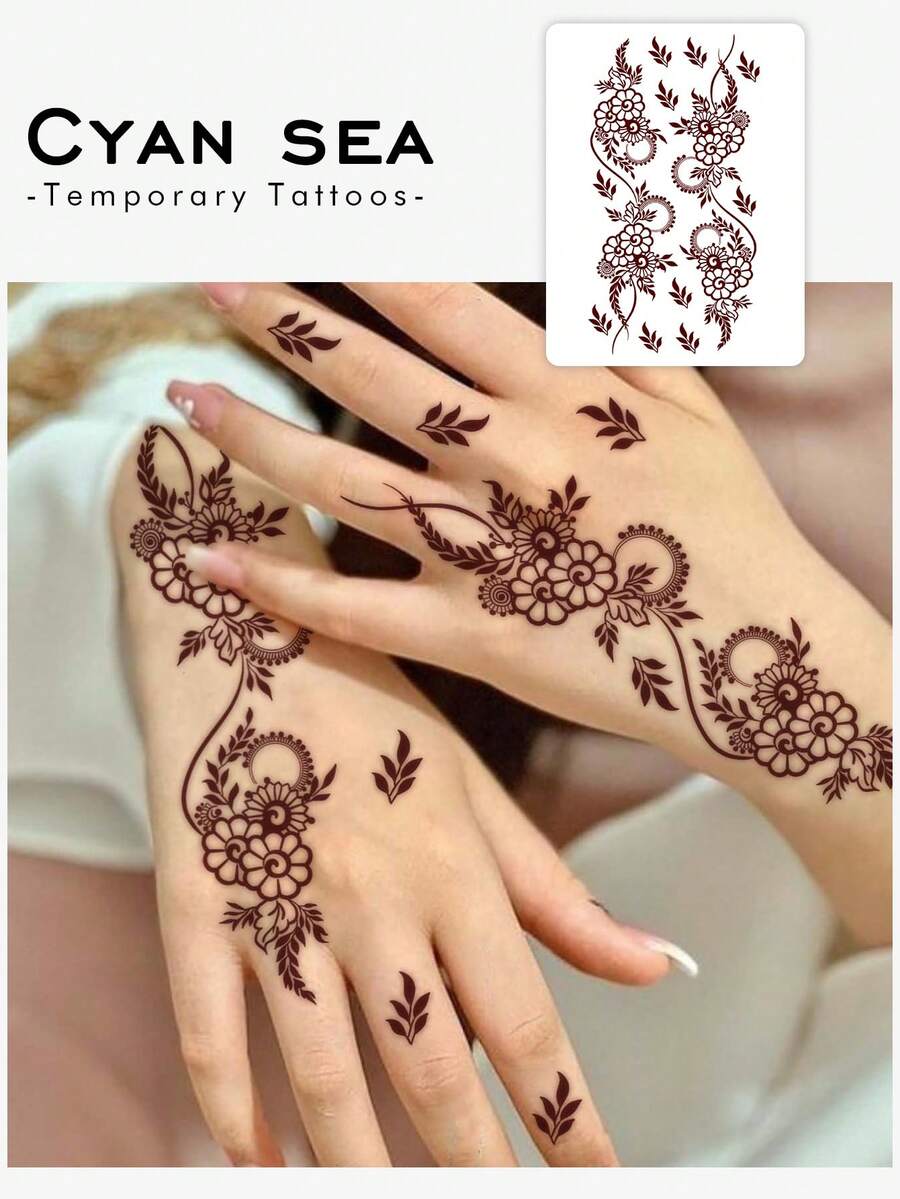 1-2pcs Tattoo Stickers, Free Gift Flower Henna Temporary Tattoo Stickers, Waterproof, Sweat-Proof PVC One-Time Use Realistic Tattoo Stickers, Suitable For Fashion Enthusiasts Daily Use - Hot Pink - View 1