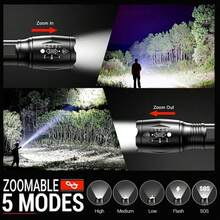 两件装LED手电筒，父亲节送给爸爸的礼物 - 明亮、可变焦、高流明手电筒，5种模式，适合紧急情况和户外使用。完美的露营配件礼物 - 黑色 - 查看 7