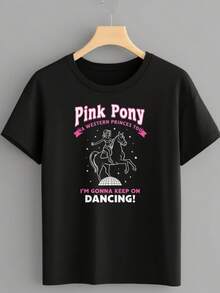 Western Themed T-Shirt - Pink Pony Design - Perfect For Dancing And Casual Wear - Unisex Fit - Ideal For Summer And Spring - Black - View 2