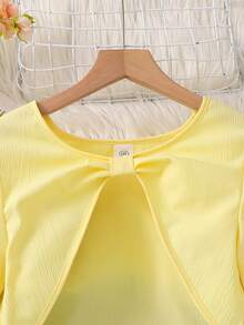 Left Mama 女童长袖碎花吊带背心连衣裙，春秋季 - 黃色 - 查看 3