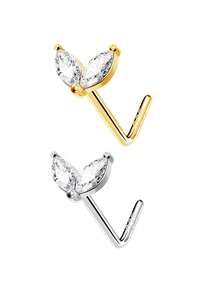 FOREVER QUEEN 1pc 925 Sterling Silver Leaf Shaped L-Shaped Nose Ring, 20G Nose Ring/Stud, With Clear CZ Rhinestone, Suitable For Women And Men - Single Nose Ring - View 2