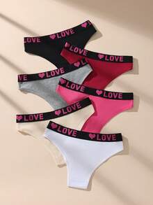 Set de 6 bragas de algodón de talle medio para mujer, ropa interior suave y cómoda con estiramiento, diseño dulce y lindo - Multicolor - Ver 4