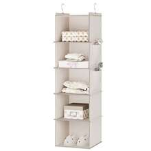 1pc 3/4/5/6-Tier Closet Hanging Rack, Beige Suspended Clothes Storage Organizer With Pocket, Grey/Black Color Options