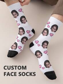 1 par de calcetines de tubo medio personalizados para hombres, pon cualquier cara en los calcetines, calcetines personalizados con fotos, pares de imágenes personalizadas interesantes con calcetines de largo medio a largo
