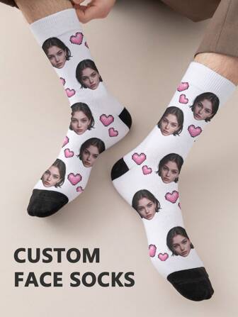 1 Pair Of Customized Face Men's Mid Tube Socks, Put Any Face On Socks, Personalized Socks For With Photos, Interesting Customized Picture Pairs With Medium To Long Socks, Fall,Underwear & Sleepwear,Easy Comfort,Urban Gala