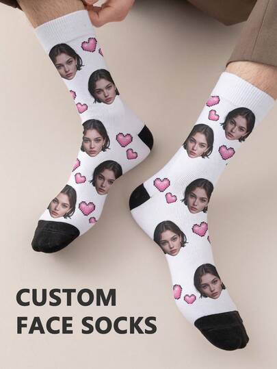 1 Pair Of Customized Face Men's Mid Tube Socks, Put Any Face On Socks, Personalized Socks For With Photos, Interesting Customized Picture Pairs With Medium To Long Socks, Fall,Underwear & Sleepwear,Easy Comfort,Anniversary Gift, Valentine Gift, Birthday Gift, Wedding Gift