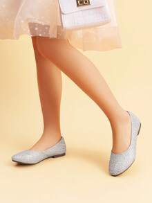 Girls Dress Shoes Slip On Ballerina Flats For Wedding/Party - Grey - View 2