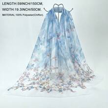 1 pieza Bufanda de poliéster con estampado floral y color degradado, adecuada para todas las estaciones