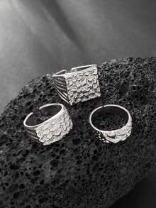 3pcs Minimalist Geometric Textured Metal Ring Set, Adjustable Punk Style Jewelry For Men - 3-piece Set - View 16
