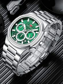 MINIFOCUS 1 Stück Mode Business Quarz Uhr für Herren mit leuchtenden Zeigern, multifunktionalen kleinen Zifferblättern, Kalender, Edelstahl Armband, Luxus Herren Uhr von Topmarke, mit Geschenkbox