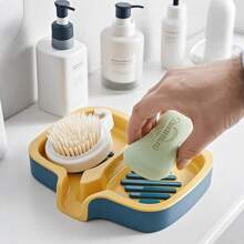 1pc Luxury Dual-Slot Candy Color Soap Dish, Self-Drainage Design, Easy To Clean, No Suction Cup Needed, Keeps Soap Dry, Minimalist Style, Suitable For Vanity, Bathroom, Fits Various Soap Sizes