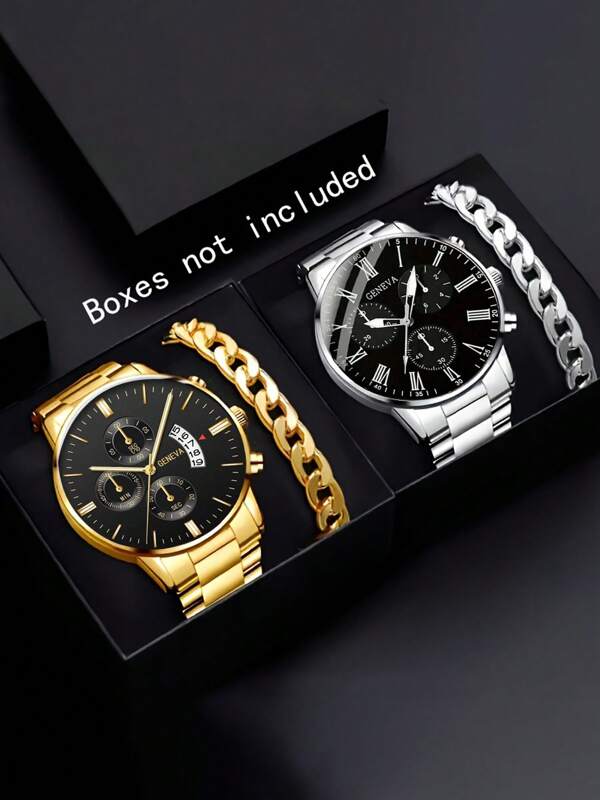 Set de 4 relojes de cuarzo de moda casual para hombre con pulsera elegante, regalo del Día del Padre, regalo de cumpleaños, regalo para él