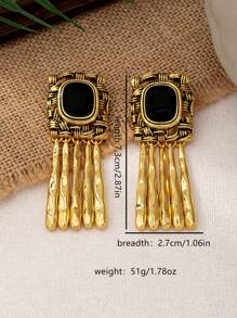 1 Pair Fashionable Vintage Drip Oil Vertical Stripe Pendant Stud Earrings, Suitable For Women To Wear At Party, Gathering, Banquet, Event