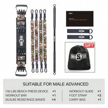 2025 Hottt New Arrivals-INNSTAR Portable Home Gym Set  Workout Bar, Bench Prs Set, Squat Ristance Band, Door Anchor And More-Full Body Workout Equipment To Build Muscle And Shape Body-Camo Green-150lbs