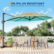 Sombrilla para patio de 10 pies con base, diseño en voladizo grande, estabilidad a prueba de viento, rotación de 360 grados, perfecta para jardín, terraza, piscina y patio - Azul turquesa - Ver 2
