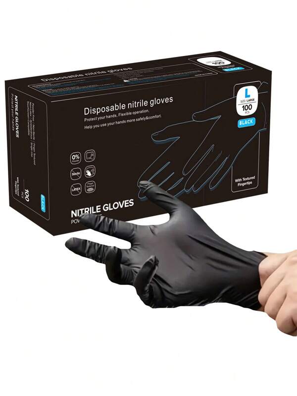 Guantes desechables de nitrilo negros, reforzados, duraderos, adecuados para la limpieza de la cocina, el baño, el inodoro, la higiene del dormitorio y la sala de estar, el tratamiento de belleza, el tatuaje, la peluquería, el cuidado de mascotas y los trabajos domésticos. Tienen una excelente elasticidad, muy adecuados para el manejo de alimentos, el cuidado de las uñas, el lavado de platos y la limpieza del hogar (guantes desechables no medicados, sin látex, sin polvo)