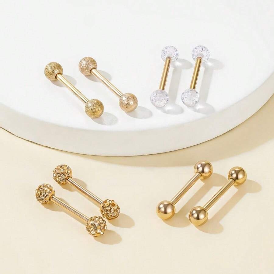4 Pairs Stainless Steel Assorted Stud Earrings Set For Women