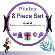8er Pilates Widerstandskreis-Set, bestehend aus: 38cm/14,96" Pilates Widerstandskreis, 3 Stücke Widerstandsbänder, Yoga-Ball, Dehnungsgurt, Widerstandsschleife, Aufbewahrungstasche - Pilates und Yoga Fitnessausrüstung für Zuhause - geeignet für Frauen - perfekte Geschenkidee