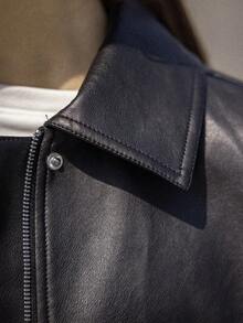 Ladies' Spring And Autumn Casual, Versatile, Simple Regular Coat With Pockets, Solid Color Jacket - Black - View 7