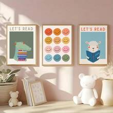 1/3pcs Cartoon Alligator Reading Books Canvas Art Print - Art Deco Modern Retro Style Poster For Home Office, Playroom, Classroom - Wall Decor Illustration For Bedroom, Living Room - Ink Artwork Wall Hanging Decoration Indoor - Whimsical Animal Theme, Optional Frame