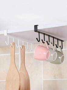 6钩橱柜架，粘性厨房收纳架，厨房挂钩架，无需钻孔壁挂式餐具架，橱柜挂勺铲架 - 彩色 - 查看 8