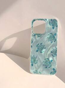 1 pieza Funda de teléfono suave, brillante y transparente con diseño a prueba de agua, huellas dactilares y arañazos con patrón de tortuga marina y olas de agua de verano fresco