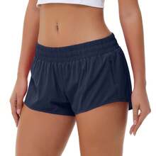 Women's Low-Rise Workout Shorts - Lightweight Quick-Dry Athletic Shorts With Zip Pocket, Built-In Liner For Running, Yoga, Gym - 藏蓝色 - 查看 2