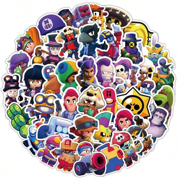 bandai 1 set di 50 fogli, gioco online multigiocatore con adesivi di personaggi del gioco Brawl Stars, utilizzabili per decorare custodie per telefono, frigoriferi, computer e skateboard, rendendoli belli e divertenti