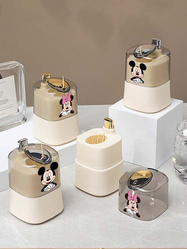 1pc Mickey & Minnie Automatic Pop-Up Toothpick Holder, High Quality Toothpick Storage Box For Home And Livingroom