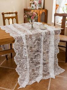 1pc White Embroidered Wavy Edge Tablecloth, High-End Lace Tablecloth Suitable For Weddings, Holiday Gatherings, Daily Home Use Tablecloth Decor
