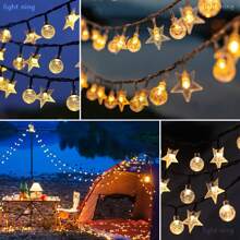 1 Pack LED Solar String Lights, Outdoor Crystal Globe Lights, Solar-Powered Colorful Fairy Lights, Bubble Ball Lights, Star Lights, Decorative Lighting For Garden, Lawn, Patio, Courtyard, Balcony, Fence, Porch, Trees, Tent, Camping