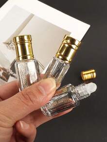 1/3件精油滚珠瓶，3/6/12毫升，奢华风格电镀雕刻香水瓶带滚珠便携式旅行空滚珠瓶旅行必需品