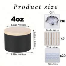 Kit de Velas DIY - 42 Peças Conjunto de Latas de Madeira Preta com Tampas, Recipientes Reutilizáveis, Inclui 10 Mechas, 20 Adesivos e 6 Suportes de Mecha, Para Artesanato e Arte