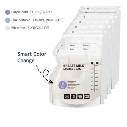 30/60 piezas Bolsas de almacenamiento de leche materna de 240ml que cambian de color sensibles a la temperatura, con sello doble y fondo con soporte, para almacenar leche materna/alimentos