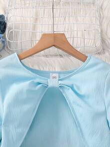 Left Mama 春秋季节，女童碎花无袖连衣裙 - 淺藍色 - 查看 3