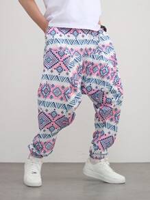 Fashionable Bohemian Geometric Print Loose Casual Harem Pants, Yoga Pants, Men Beach Holiday Style