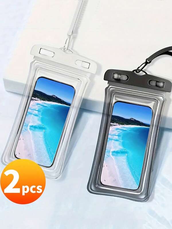 2PCS Waterproof Bag Universal Waterproof Phone Pouch Airbag Waterproof Mobile Phone Bag Swimming Underwater Waterproof Phone Case Beach Cellphone Dry Bag For Smartphone, Outdoor Sports Swimming Floating Airbag Underwater Photography Mobile Phone Case, Cell Phone Waterproof Bag, Cell Phone Bag Beach Phone Bag, For Swimming Summer Island Holiday Vacation Beach Accessories For Men Woman Travel Essentials Travel Accessories Back To School