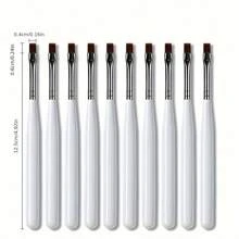 Set de 10 pinceles de arte para uñas - Punta plana, pinceles para pintura y dibujo de gel UV, mango blanco, sin olor - Pinceles profesionales para extensiones de uñas y construcción de gel para diseño de arte de uñas