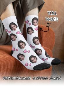 1 par de calcetines de tubo medio personalizados para hombres, pon cualquier cara en los calcetines, calcetines personalizados con fotos, pares de imágenes personalizadas interesantes con calcetines de largo medio a largo