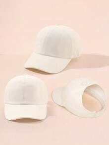 1pc Girls' Plain Snapback Cap, Solid Color Summer Sports Running Beach Vacation Travel Daily Ponytail Sun Ion Hat - Solid Color - View 11