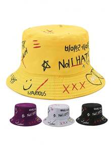 1pc Reversible Graffiti Print Bucket Hat, Sun Protection Outdoor Hat - A - View 8