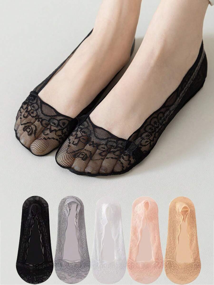 Boat Socks Women's Lace Summer Thin Ice Silk Anti Slip Heels Short Socks Low Vamp Invisible Socks Christmas Gift