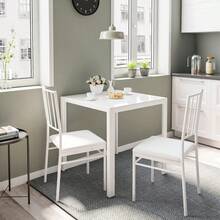 Glass Dining Table, 75cm Square Kitchen Table With Tempered Glass Top And Metal Frame For Dining Room Meeting Room - White - View 3