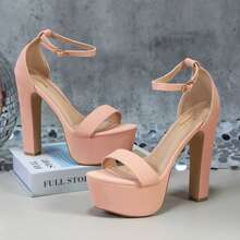 Sandalias de tacón para mujer, elegantes tacones altos con tiras y correa en el tobillo para bodas, fiestas, uso diario Sandalias para mujer - RUBOR - Ver 6