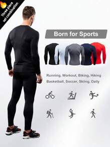 5pcs/Set Men's Compression Long Sleeve Shirts, Stretchy For Fitness, Running, Outdoor Sports Casual